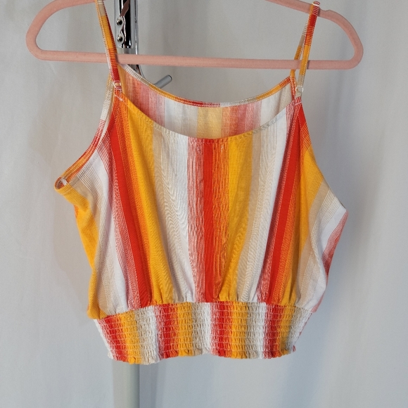 Love, Fire  orange, Yellow & White Striped Cropped Tank Top, women's XL - Picture 2 of 5